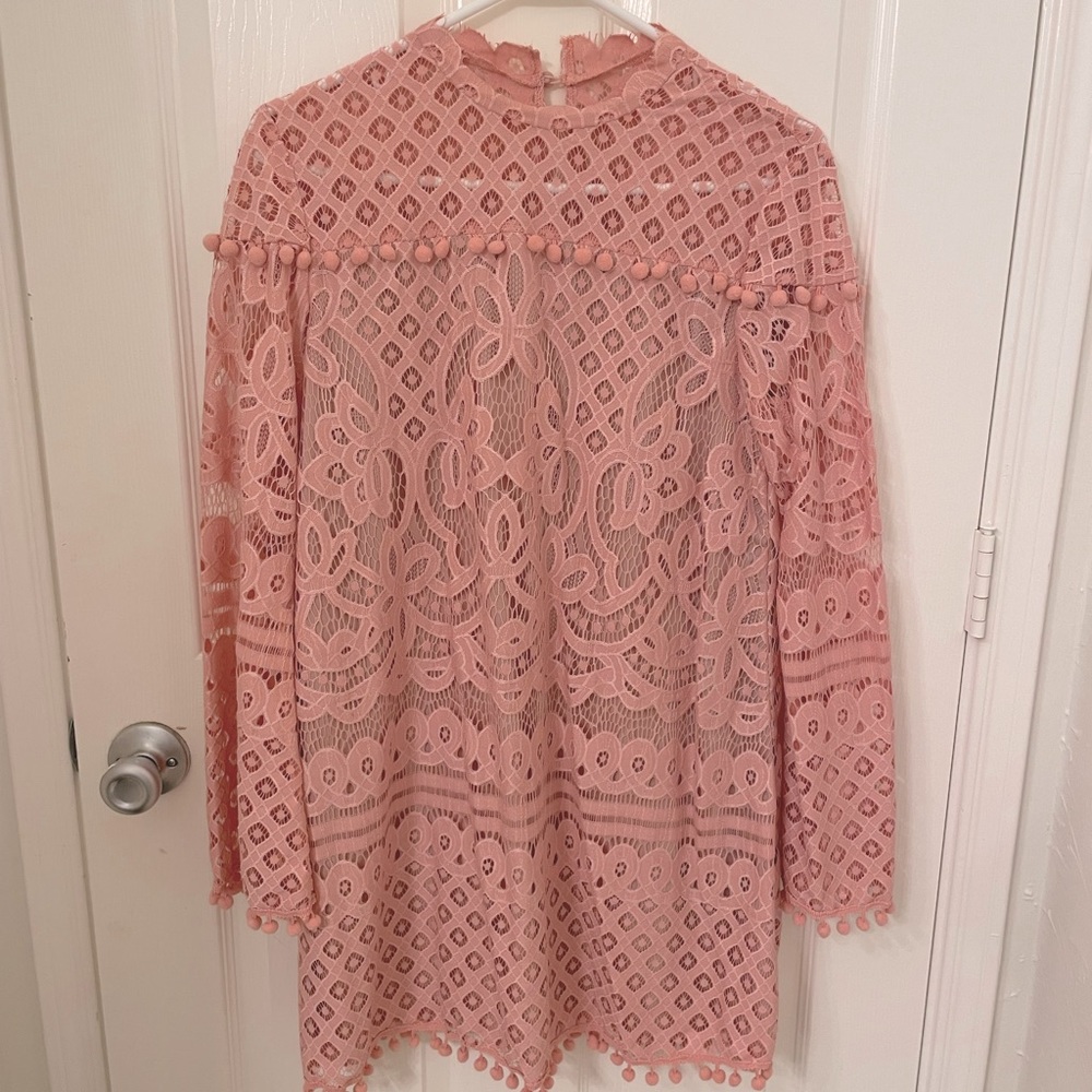 Women’s Pink Long Sleeve Lace Detail Dress Medium
